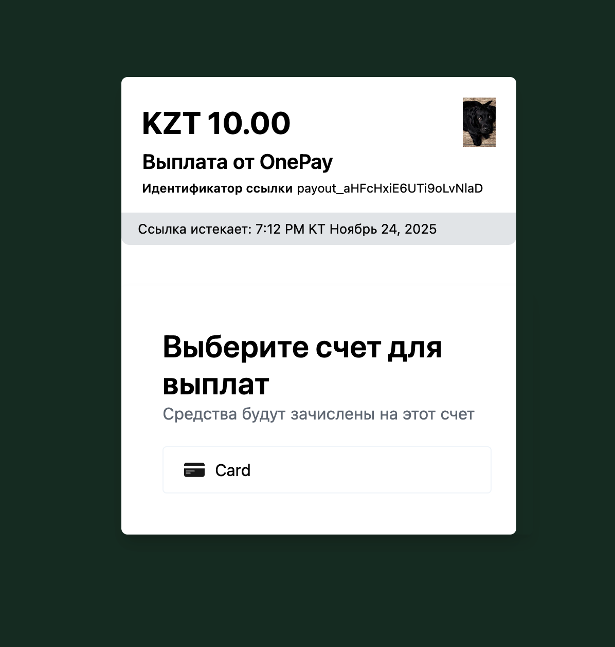 Форма выплаты — шаг 1